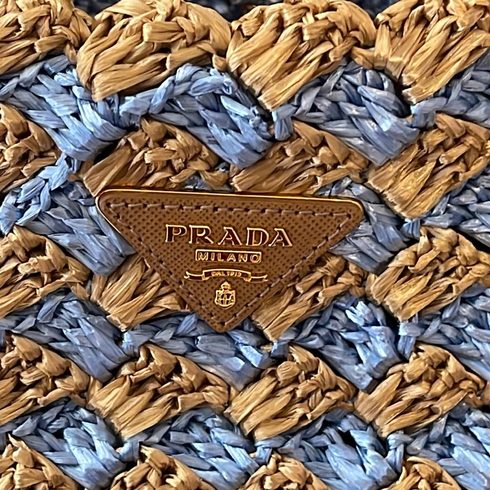 Prada Cielo Raffia Crochet Shopping Vacation Blue Tote Bag Rafia Resort - Picture 5 of 7